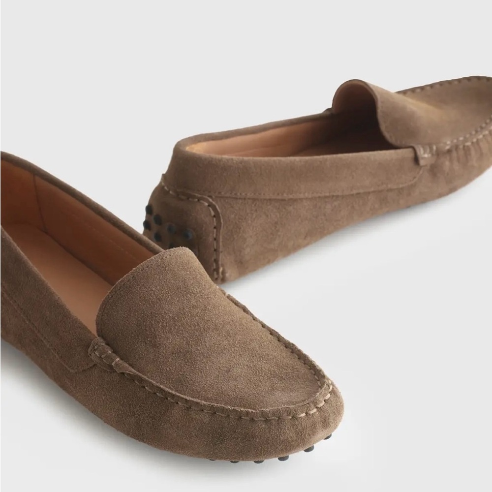 Quince Women 100% Suede Driver Loafer Medium Brown Shoes Size 6